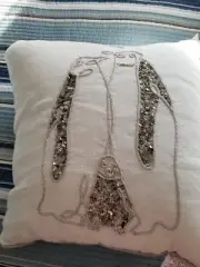 Time & Place Linen Beaded & Sequin Penguin Pillow Natural & Silver 18"x18"