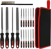 18Pcs Metal File Set High Carbon Steel Triangular File Set Include 4Pcs Flat/Triangle/Half-Round/Round Files 12Pcs Needle Files and 1Pc Cleaning Brush for Wood Metal DIY Project (1 Set)