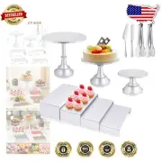 Versatile Silver Dessert Stand Set with Cake Knife and Server for All Events