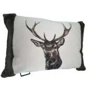Hines of Oxford STAG Buck Tapestry Feather Pillow Brown Faux Fur Velvet 18x26"
