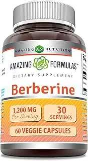 Amazing Formulas Berberine 1200 mg per Serving, 60 Veggie Capsules (Non-GMO, Gluten Free) - Supports Immune Function, Glucose Metabolism and Cardiovascular & Gastrointestinal Function