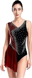[Raenseen] Women's Sparkly Rhinestone Figure Skating Dress - Sleeveless Ice Dance Competition Costume