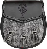 Craig Semi Dress Sporran Fur Plain Leather Flap Scottish Clan Crest