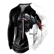 Graphic Knights Templar Faith Fashion Daily Outdoor Men's 3D Print T shirt Tee Casual Holiday Going out T shirt Blue Red White Green Long Sleeve Collar Shirt