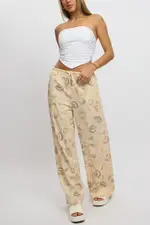 Beige Abstract Wide Leg Pants High Rise - Size 16XL, Women's Wide Leg Pants