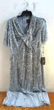 Adrianna Papell Women's Beaded Tuxedo Midi Dress Size: 8 Color: Blue/Heather
