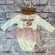 Chick Pea Pink Sparkle Football 'Tutus & Touchdowns' Dress Two Piece Set 3-6 Mth