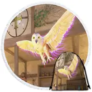 Fiction Artwork White Owl Round Beach Towel