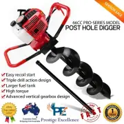 66CC Petrol Post Hole Digger Drill Borer Fence Extension Auger Bits Tool Kit Set