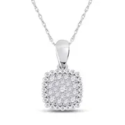 14k White Gold Round Diamond Square Pendant 1/6 Cttw