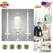 Romantic Wedding Unity Candle Set with Clear Glass Holders - 3-Piece Collection