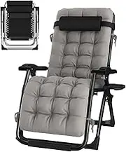 Zero Gravity Lounge Chair, Oversized Zero Gravity Chair, Lawn Recliner, Reclining Patio Lounger Chair, Folding Portable Chaise Supports Over 440lbs/200kg Lounge Chair (Color : Grey Pads, Size : Blac