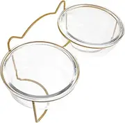 MINAOLULUS 1Pc Tilted Elevated Cat Feeding Bowl Rack Double Glass Pet Food Bowls with Neck Guard Design Easy to Install Durable Material for Cats and Dogs Non Slip Convenient