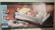 Living by Nostalgia Stainless Steel 3-Station, Buffet Server & Warming Tray NIB