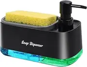 [CAUWSAI] Hand and Dish Soap Dispenser Set for Kitchen, Dual Soap Dispenser with Sponge Holder, 3-in-1 Countertop Soap Pump Dispenser for Kitchen Sink (Black)