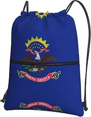 EdWal North Dakota State Flag Print Drawstring Backpack Gym Bags Sports Bags With Zipper Pocket For Travel Beach, Black, One Size
