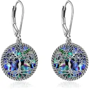 Tree of Life Earrings Sterling Silver Tree of Life Abalone Shell Dangle Drop Ear