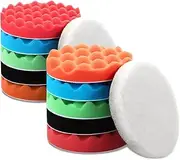 12 Pieces Waffle Foam and Wool Polishing Pads Set, 10 Pieces Waffle Foam Buffing Pads, 2 Pieces Wool Grip Pads for Car Polisher Boat Polishing