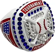 Discount Sports Rings HOME PLATE FINALIST RING — WHITE BODY, BLUE STONES, RED SIDES, NATIONAL Premium Softball Baseball Ring/Player/Team Awards/Tournament Ring 10-5, Non-Precious Metal, Quartzite