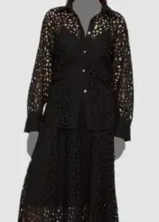 $425 Vince Women's Black Cotton Sculpted Lace Button-Front Shirt Top Size XS