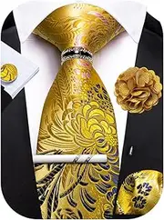 [Ailisus] Men's Tie Sets Floral Paisley Woven Necktie Pocket Square Cufflinks with Lapel Pin Brooch Tie Clip Tie Ring