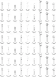 [Lcolyoli] 63PCS 16G Mix Length Clear Push Top Piercing Retainers Flat & Ball Top Bioflex Lip Rings Labret Medusa Retainer for Women Men 6-10mm Bar Length