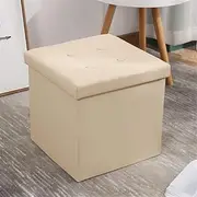Folding Storage Bench Ottoman Storage Cube Boxes Footrest Stool Seat Bedroom Hallway Small Faux Leather Ottomans Footrest Living Room, Bed Bench Padded Seat Square, Holds up to 250lbs,15in, Beige