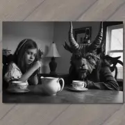 4x6" Girl Monster Tea Party Weird Creepy Imaginary Mask Nightmare Unusual