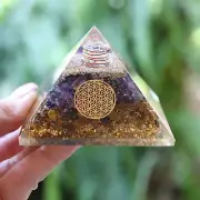 Entirely Zen Amethyst & Tiger Eye Orgone Pyramid XL 3in 75mm EMF & 5G Protection