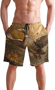 [XYMZR] Men's Swim Trunks Vintage Flying Duck Quick-Dry Bathing Suit Swimming Board Shorts S