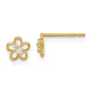 Real 14K Yellow Gold Madi K CZ Children's Flower Post Earrings; Women & Men