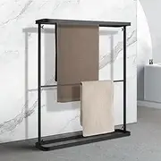 ACA Trading Bathroom Organizer Storage Holder Dry Freestanding Towel Rack Rail Hanger, Rustproof Household Bathrobe Rack for Bedroom Organizer Steel (Black)