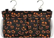 GuoChe Bedside Storage Bag Organizer Happy Halloween Orange Black Storage Bag Dorm Bed for Bunk Hospital Beds Dorm Rooms Bed Rails