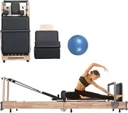 Oak Wood Foldable Pilates, Home Pilates Reformer Machine Multifunctional Exercise Equipment for Pilates Ball