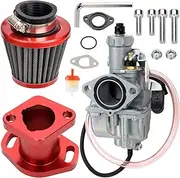 FVRITO Performance VM22 26mm Carburetor Carb for Predator 212cc 196cc Coleman CT200U BT200X Mini Bike KT196 Go Kart GX160 GX200 6.5hp Clone Engine with 38mm Air Filter Intake Manifold Stage 1 Kit Red