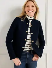 Talbots Collarless Navy Military Jacket With Gold Button Size:16P NWT