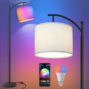 Floor lamp, Smart Control Standing Floor lamp with RGB Bulb, Tall Lamp with Hanging Lampshade, Dimmable Floor Lamp, Modern Floor Lamps for Living Room, Bedroom, Offic (RPG-Black)