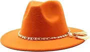[Dcvmvmn] Men and Women Classic Fedora Hat with Pearl Tassel Chain Woolen Jazz Hat Big Brim Hat Flat Panama Hat, 016, One Size