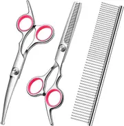 Dog Grooming Scissors Kit with Safety Round TipsStainless Steel Professional Dog Grooming Shears Set - Thinning, CurvedScissorsand Comb for Dog Cat Pe