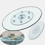 AQGILL Clear Tempered Glass Turntable 24" 28" 30" Round Lazy Susan Rotating Tray Silent & Smooth Spin, Large Dining Table Swivel Serving Plate with 6 Auxiliary Wheels, Easy to Share Food(29"/75CM)