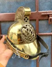 Nautical Brass British Fireman Helmet Fire Fight Helmet Wearable With Stand