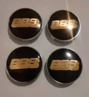 BBS Wheel Center Hub Caps Set: 68mm Black & Gold - 4 Pieces