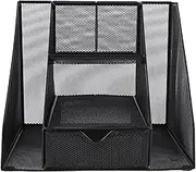 Metal Mesh Desktop, 6 Compartment Vertical Office Desk Organizer with Drawer 2 Upright Section for Home Offices Classrooms Libraries Studios, 11.28x10.04x10.4in