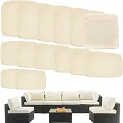 TECOSARA Outdoor Cushion Covers Replacement 14 Pcs Patio Cushion Covers fit for 7Pieces 6-Seater Wicker Rattan Sectional Couch Sofa Outdoor Cushion Slipcovers Set Seat and Back Cover Only, Ivory