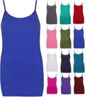 Women's Long Cami Strappy Stretch Plain Vest Top Ladies T-Shirt Top Sizes 8-26