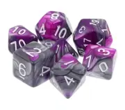 New 7 Piece Purple Silver Gemini Polyhedral Dice Set – Purple Bag – RPG D&D