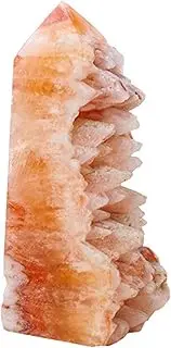 Natural Red Crystal Tooth Four-Sided Column Healing Crystal Wands Quartz Crystals Stones Points Gemstone Wand for Meditation Reiki Healing Crystal Therapy,150~200g