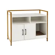 Costway Wooden Sideboard Storage Cabinet Cat Litter Box Enclosure Living Room w/Scratching Board&2 Doors White
