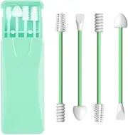 Upgraded Reusable Cotton Swabs 4 Pcs, Uramoto Silicone Ear Swabs Rough Friction Cotton Swabs for Ears Cleaning, Love Shape Swabs for Cosmetic Makeup Beauty-Mint Green
