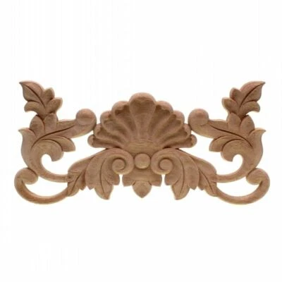 Unpainted Wood Oak Carved Wave Flower Onlay Decal Corner for Furniture Applique